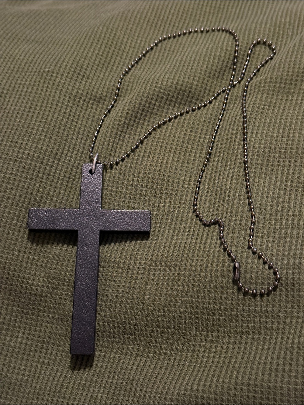Wooden Matte Black Cross Pendant Necklace